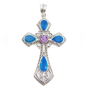 Nicky Butler 925 Sterling Silver Blue Chalcedony Amethyst Celtic Cross PENDANT